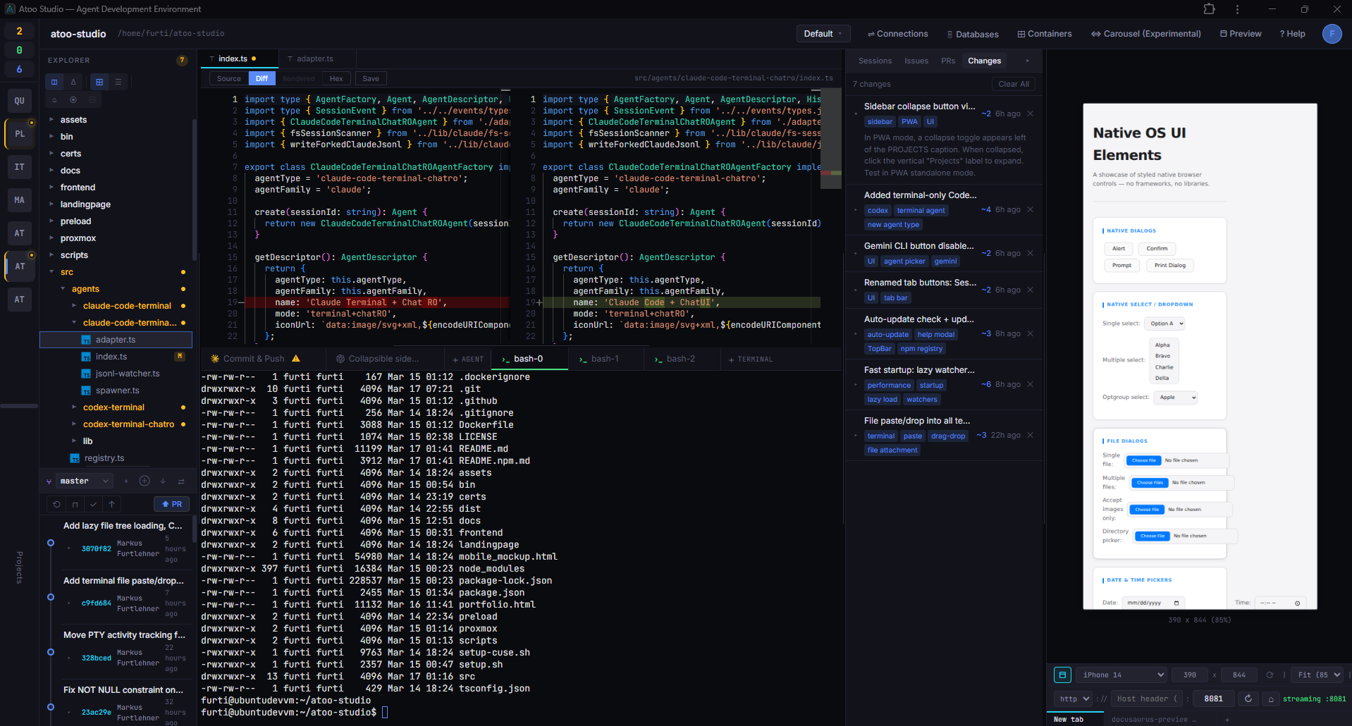 Atoo Studio layout with multiple agents side by side
